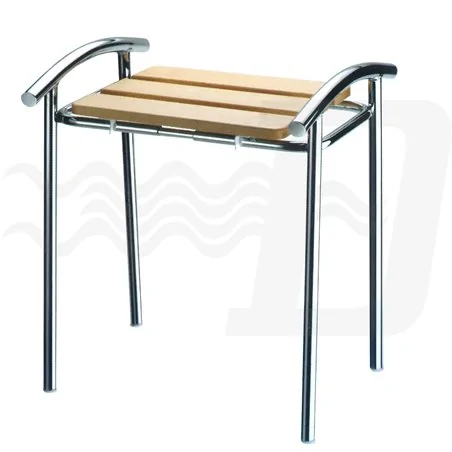 SGABELLO DA BAGNO IN LEGNO E ACCIAIO CROMATO PER DISABILI