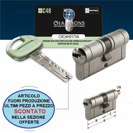 CILINDRO EUROPEO MOTTURA CHAMPIONS C48 CHIAVE/PREDISPOSIZIONE POMOLO