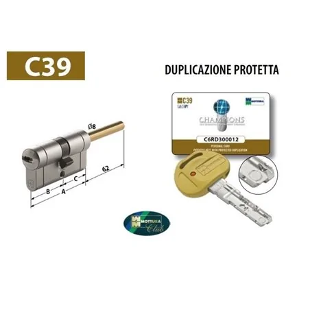 CILINDRO EUROPEO MOTTURA CHAMPIONS C3 CHIAVE/PREDISPOSIZIONE POMOLO REGOLABILE