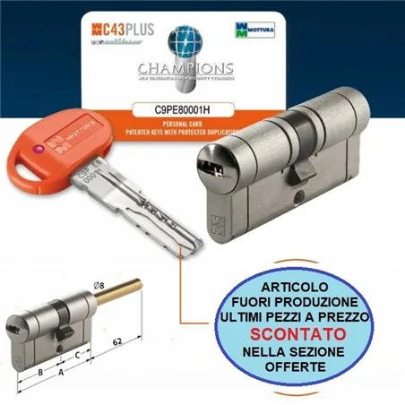 CILINDRO EUROPEO MOTTURA CHAMPIONS C43PLUS CHIAVE/PREDISPOSIZIONE POMOLO REGOLABILE