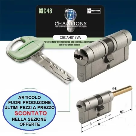 CILINDRO EUROPEO MOTTURA CHAMPIONS C48 CHIAVE/PREDISPOSIZIONE POMOLO REGOLABILE