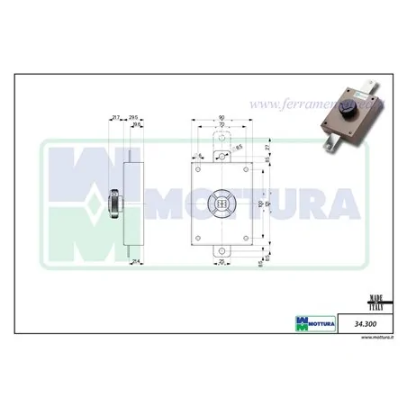 RIM LOCK ONLY INTERNAL KNOB MOTTURA 34.300