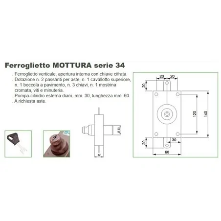 VERTICAL RIM LOCK DOUBLE PUMP CYLINDER MOTTURA 34.322