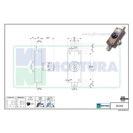 VERTICAL RIM LOCK EXTERNAL PUMP CYLINDER MOTTURA 34.324