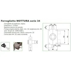 THREE-POINT RIM LOCK EXTERNAL PUMP CYLINDER POMOLO INTERNAL MOTTURA 34.329