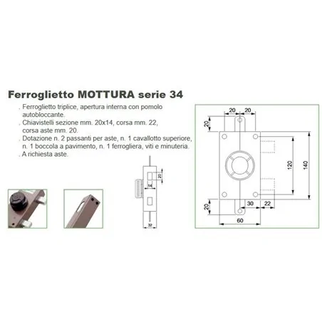 THREE-POINT RIM LOCK INTERNAL KNOB MOTTURA 34.330