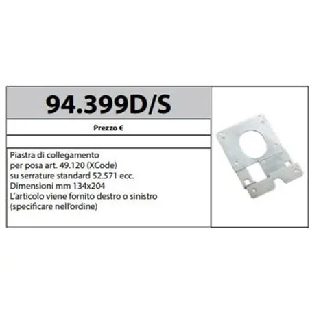 MOTTURA 94.399 PIASTRA DI COLLEGAMENTO XCODE A SERRATURE SERIE 52 PER INSERIMENTO ASTABLOCK MOTTURA