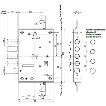 MOTTURA 52.571 EASY GO DOUBLE-BITTED THREE-POINT RIM LOCK