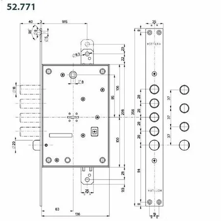 MOTTURA 52.783 EASY GO DOUBLE-BITTED THREE-POINT MORTISE LOCK