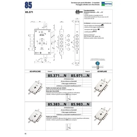 MOTTURA 85.983 SERRATURA A CILINDRO EUROPEO PER PORTA BLINDATA AD INFILARE SPESSORE 30 MM