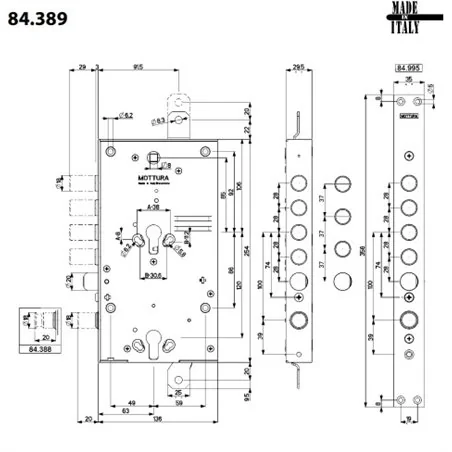 MOTTURA 84.395 MULTIFUNCTION GEAR LOCK FOR ARMOURED DOOR WITH EUROPROFILE CYLINDER RIM