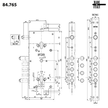 MOTTURA 84.767 MULTIFUNCTION GEAR LOCK FOR ARMOURED DOOR WITH EUROPROFILE CYLINDER RIM
