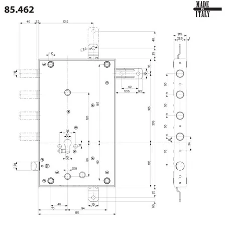 MOTTURA 85.462 LOCK FOR ARMOURED DOOR WITH EUROPROFILE CYLINDER RIM