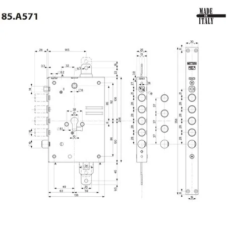 MOTTURA 85.A771 AUTOMATIC LOCKING LOCK FOR ARMOURED DOOR WITH EUROPROFILE CYLINDER MORTISE 25 MM