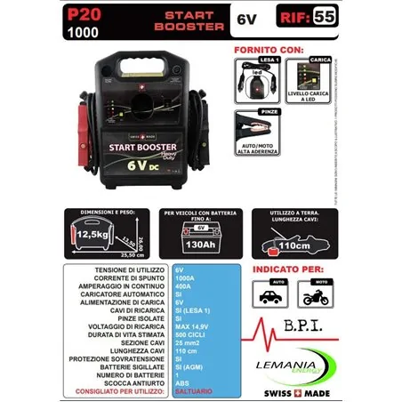 CAR START BOOSTER START BOOSTER P20 6V/1000 LEMANIA ENERGY