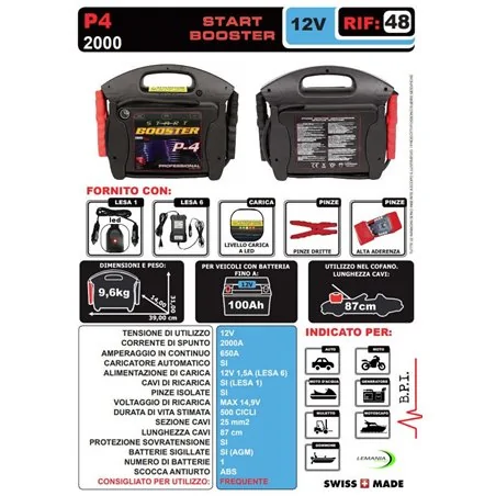 AVVIATORE PER AUTO START BOOSTER P4 12V 2000/2500/3200/3600A LEMANIA