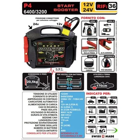 CAR AND TRUCK START BOOSTER START TRUCK P4 6400/3200 12/24V LEMANIA ENERGY