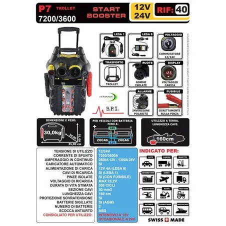 CAR AND TRUCK START BOOSTER START TRUCK TROLLEY P7 7200/3600 12/24V LEMANIA ENERGY