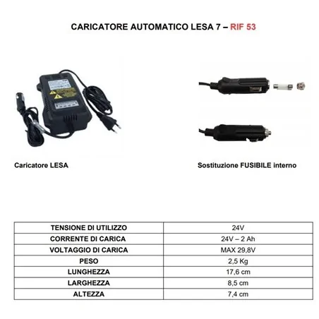 LESA 7 CARICATORE AUTOMATICO 24V 2Ah PER AVVIATORI E START BOOSTER