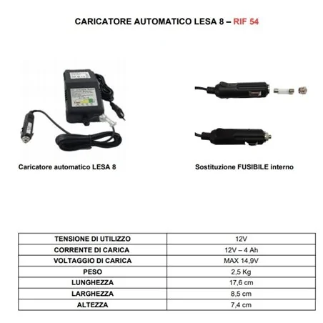 LESA 8 CARICATORE AUTOMATICO 12V 4,0Ah PER AVVIATORI E START BOOSTER