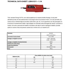 LEM 61211 1,1A CARICABATTERIE AUTOMATICO 6/12V PER AVVIATORI E START BOOSTER