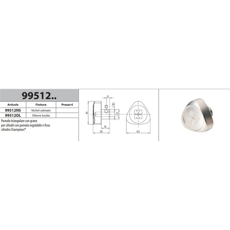 MOTTURA 99.512 POMOLO TRIANGOLARE CON GRANO PER CILINDRO MOTTURA