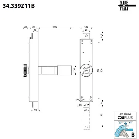 VERTICAL RIM LOCK FOR VANS, MOVING LEAF MOTTURA 34.339