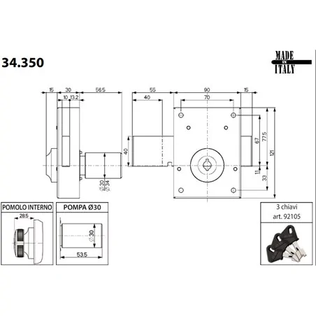 SIDE RIM LOCK CHIAVISTELLO RECTANGULAR MOTTURA 34.351