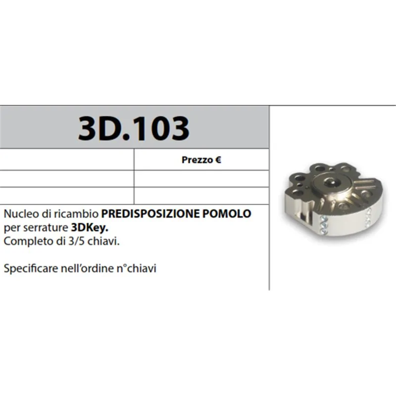 MOTTURA 3D.103 NUCLEO DI RICAMBIO PER SERRATURE 3DKEY CHIAVE PREDISPOSIZIONE POMOLOCHIAVE