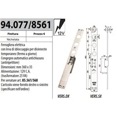 MOTTURA 94.077 INCONTRO ELETTRICO PER SERRATURE VARIE SERIE