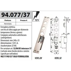 MOTTURA 94.077 INCONTRO ELETTRICO PER SERRATURE VARIE SERIE