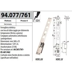 MOTTURA 94.077 INCONTRO ELETTRICO PER SERRATURE VARIE SERIE
