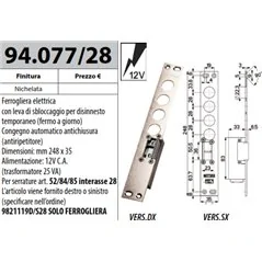MOTTURA 94.077 INCONTRO ELETTRICO PER SERRATURE VARIE SERIE