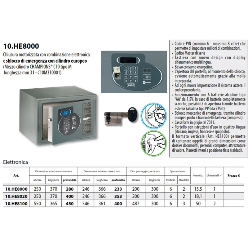 CASSAFORTE DA APPOGGIO MOTTURA 10.HE8000