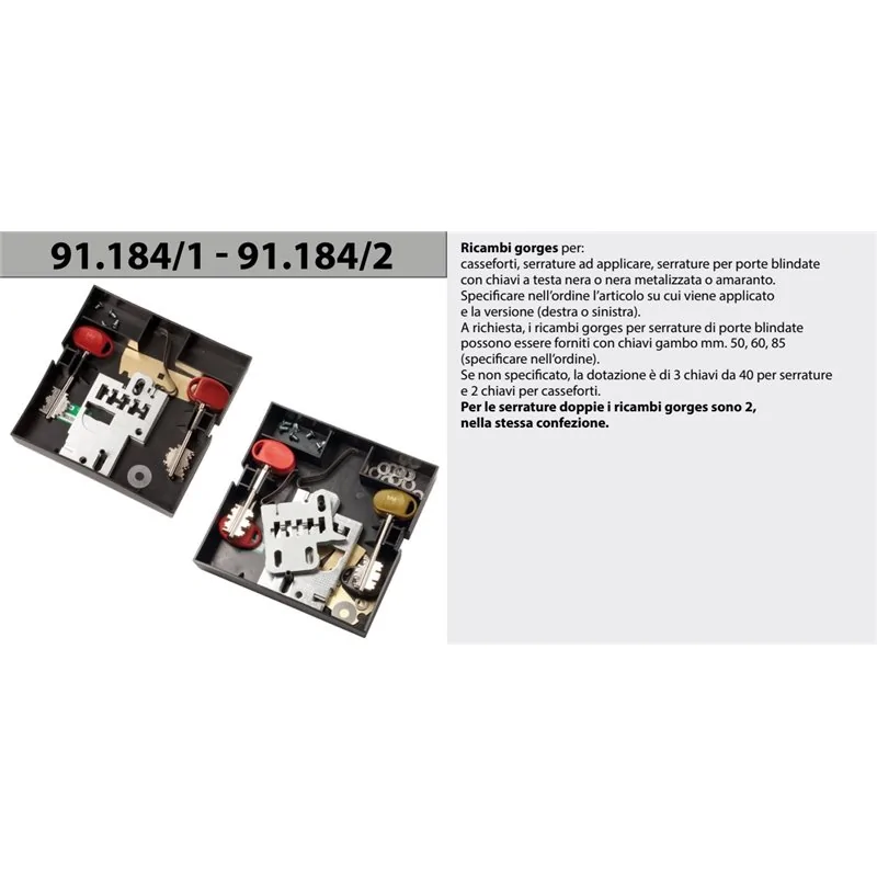 MOTTURA 91.184 KIT RICAMBI GORGES PER SERRATURE CON CHIAVI A TESTA NERA METALLIZZATA AMARANTO