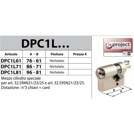 MEZZO CILINDRO PROJECT MOTTURA CHIAVE/PREDISPOSIZIONE POMOLO PER SERRATURE SERIE 32