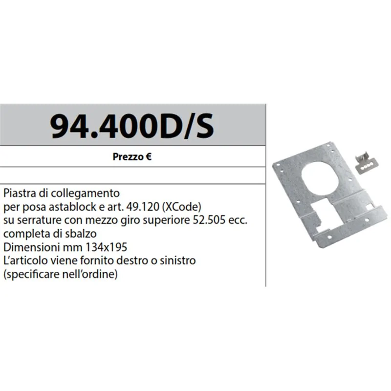 MOTTURA 94.400 PIASTRA DI COLLEGAMENTO XCODE A SERRATURE SERIE 52 PER INSERIMENTO ASTABLOCK MOTTURA