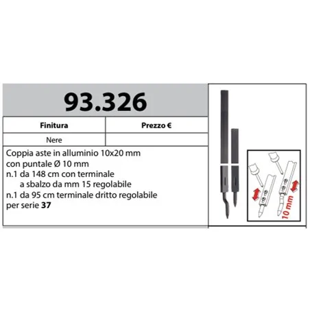 MOTTURA 93.326 ASTE CON PUNTALE Ø10 PER SERRATURE FORZA 7 MOTTURA SERIE 37