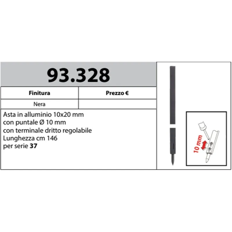 MOTTURA 93.328 ASTA CON PUNTALE Ø10 PER SERRATURE FORZA 7 MOTTURA SERIE 37