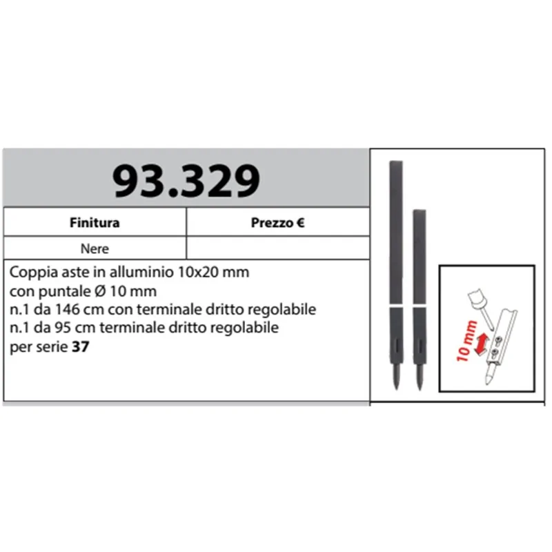 MOTTURA 93.329 ASTE CON PUNTALE Ø10 PER SERRATURE FORZA 7 MOTTURA SERIE 37