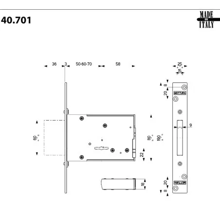 MOTTURA 40.702 KIT 6 SERRATURE 40.701 LATERALE AD INFILARE CIFRATURA DIVERSA
