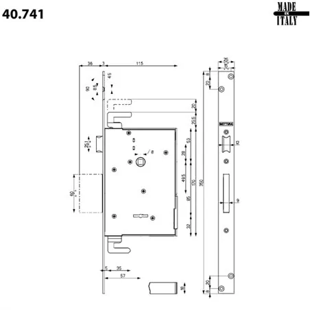 MORTICE SIDE DOUBLE-BIT KEY LOCK MOTTURA 40.731