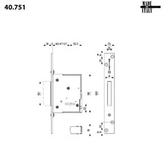 MORTICE SIDE DOUBLE-BIT KEY LOCK MOTTURA 40.751