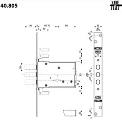 MORTICE SIDE DOUBLE-BIT KEY LOCK MOTTURA 40.802