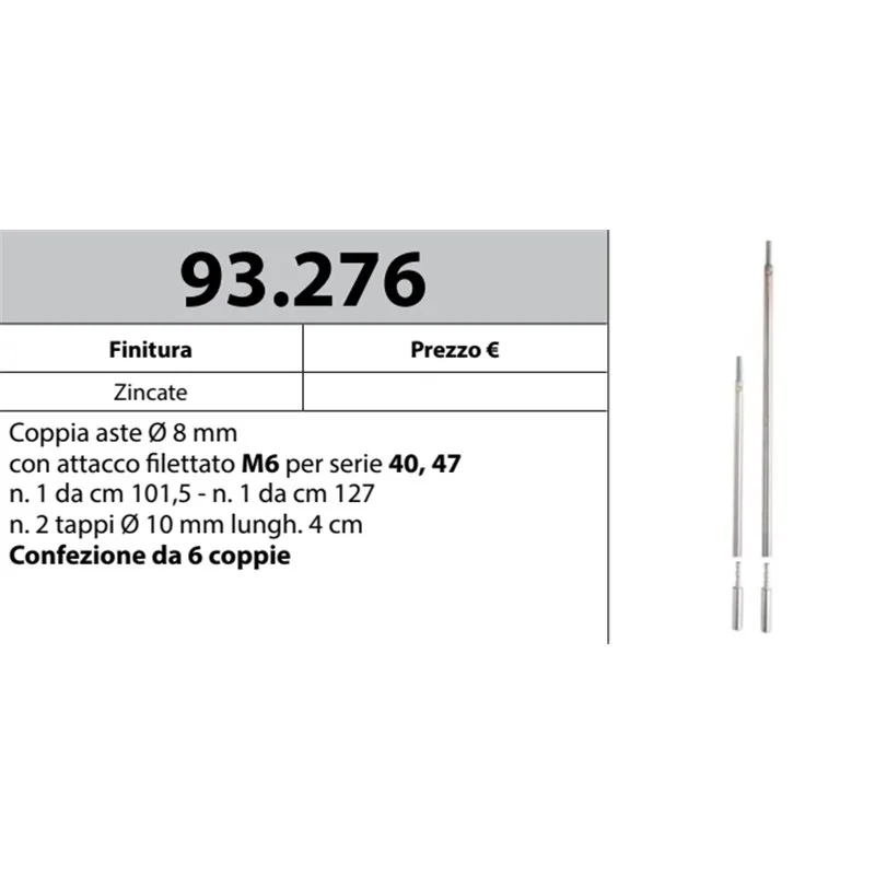 MOTTURA 93.276 ASTE Ø8 PER SERRATURE SERIE 40