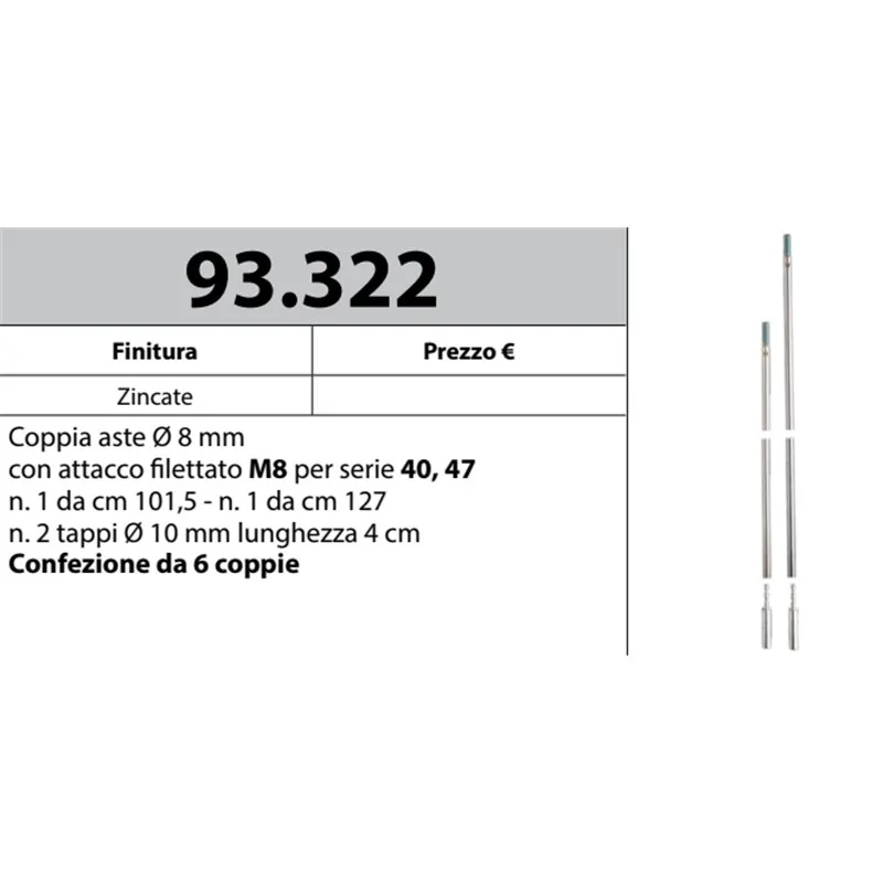 MOTTURA 93.322 M8 ASTE Ø8 PER SERRATURE SERIE 40