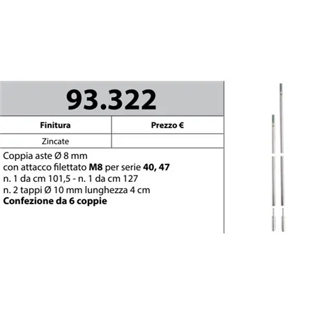 MOTTURA 93.322 M8 ASTE Ø8 PER SERRATURE SERIE 40