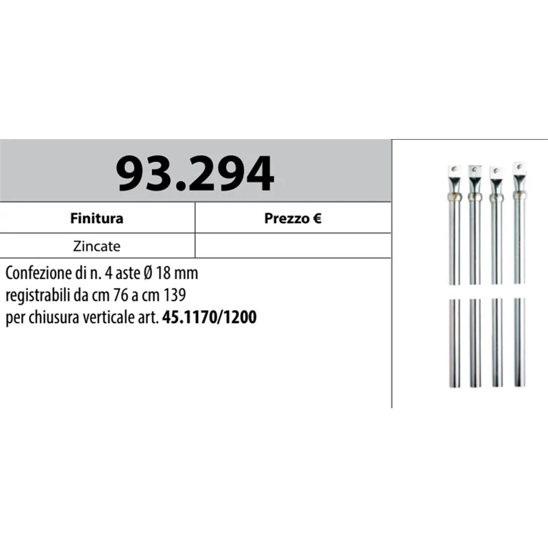 MOTTURA 93.294 ASTE REGISTRABILI Ø18 PER SERRATURE PER BASCULANTI MOTTURA