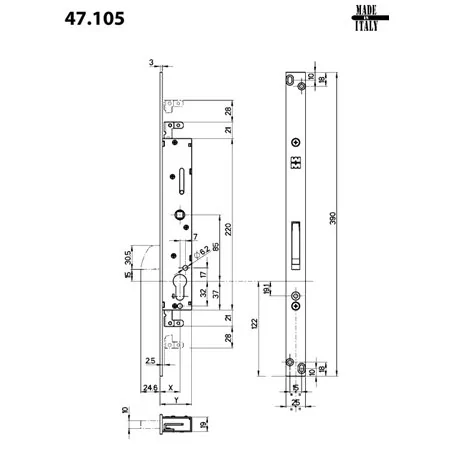 FORZA 7 MORTICE LOCK FLAT BOLT MOTTURA 47.105