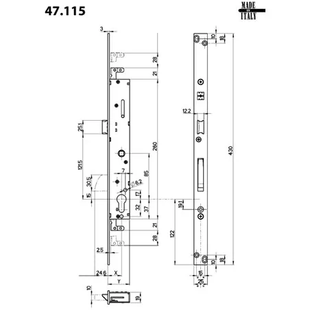FORZA 7 MORTICE LOCK FLAT BOLT MOTTURA 47.115